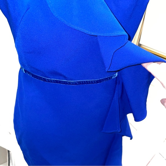 Marchesa Notte royal blue ruffle dress velvet trim tulip maxi - Picture 3 of 14